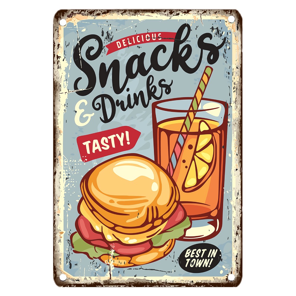 لافتة معدنية عتيقة للطعام، ديك - مراجعة Food Snacks Easy وسعره